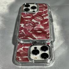 1pc Metal Transparent Shock-Absorbing Anti-Fall Full Screen Red Lip Pattern Phone Case Compatible With IPhone 17, 16, 15, 14, 13, 12, 11 Pro Max, Air