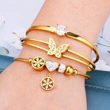 3pcs Set Classic Butterfly & Heart Charm Bracelet, Elegant Zirconia Bracelet Suitable For Parties, Ceremonies, Daily Accessories, Wedding, Birthday, Bridesmaid, Anniversary, Valentine's Day - Butterfly Bracelet Combination - View 8