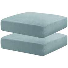 MAXIJIN Velvet Stretch Cushion Covers Couch Cushion Slipcovers Loveseat Sofa Cushion Covers For Individual Cushions With Elastic Bottom (2 Piece Loveseat Cushion Covers, Dusty Blue) - 塵藍 - 查看 1