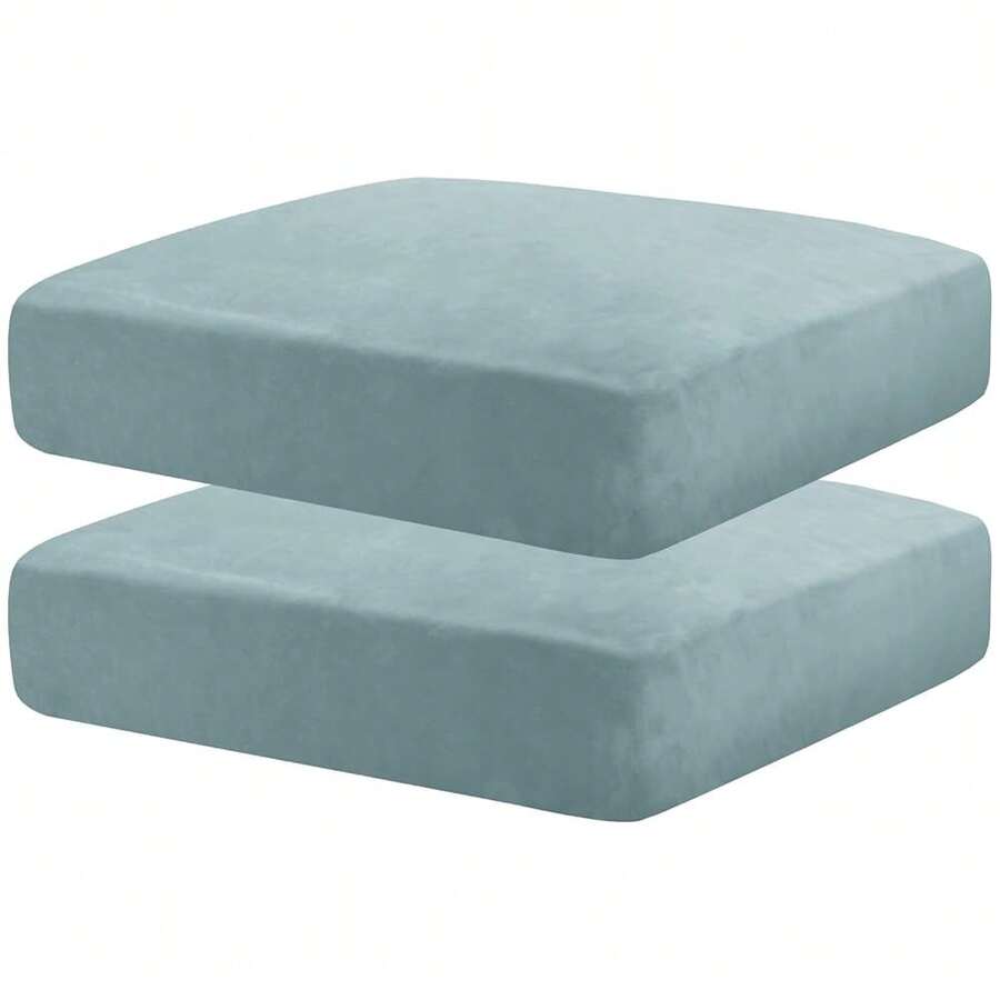 MAXIJIN Velvet Stretch Cushion Covers Couch Cushion Slipcovers Loveseat Sofa Cushion Covers For Individual Cushions With Elastic Bottom (2 Piece Loveseat Cushion Covers, Dusty Blue) - 塵藍 - 查看 1