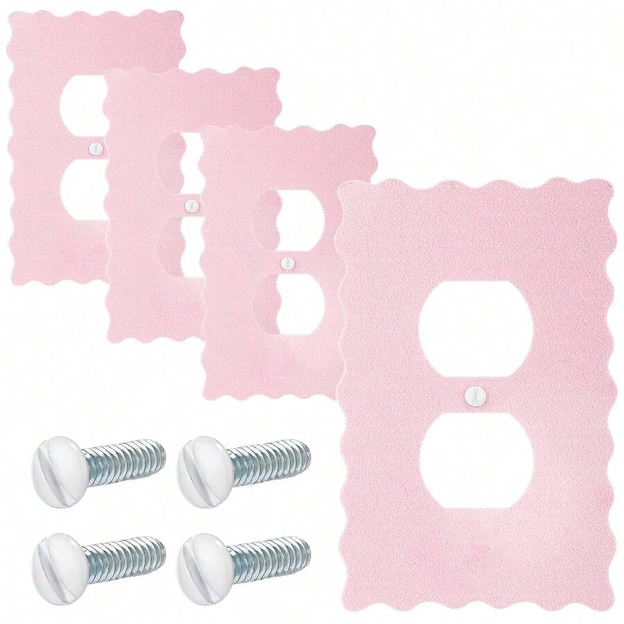4 Pcs Scalloped Duplex Outlet Covers Wall Plate Room Decor Metal Cute Decorative Outlet Cover For Bedroom Home Decor - Pink - View 1
