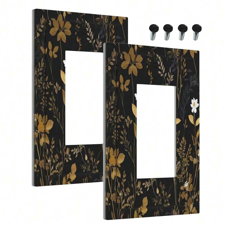 Outlet Covers Golden/Black Leaf Floral Boho Flowers 1 Gang Wall Plate Single Rocker Light Switch Cover Decorative GFCI Receptacle Cover Electrical Switchplate For Bathroom Bedroom Decor(2Pack) - 金/黑葉花卉波西米亞風 - 查看 1