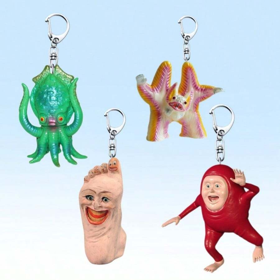 1pc Student Abstract Ugly Thing Keychain "Social Cow Deity", Funny Abstract Design (Octopus Monster/ Feet/Quirky Doll), Hang On Backpack Side Pocket, Pull Out Keys During Class To Instantly Become The Social Focus, Lightweight Yet Material - Multicolor - View 1