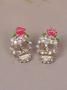1 Pair Vintage Skull Stud Earrings, Unisex Couples Skeleton Head Earrings, Multiple Styles & Colors Available - View 10