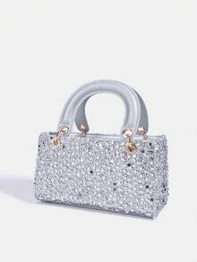 1 chiếc túi xách thời trang đính sequin thanh lịch mới dành cho bé gái, túi đeo vai cao cấp, túi dây xích, ví đựng tiền xu, ví tiền, túi đeo vai có dây điều chỉnh, túi dự tiệc, thích hợp cho sử dụng hàng ngày, dự tiệc, du lịch, quà tặng lý tưởng. - Túi xách đính sequin nằm ngang - Xem 5