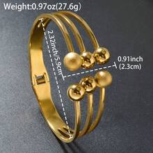 1pc Fashionable 18K Gold Plated Multi-Layer Matte & Smooth Sphere Stainless Steel Bracelet, Suitable For Women Everyday & Party Wear - Gold 2 - View 9