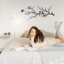 Metal Birds Wall Art, Metal Vivid Birds On Branch Silhouette Wall Decor Black Leaves With Bird Outdoor Hanging Wall Sculpture For Home Balcony Garden (Classic Color) - Màu B - Xem 6