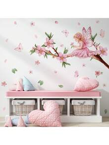 1/2 张/套 神奇仙子身高测量墙贴，0 至 150 厘米身高尺，粉色仙子栖息在树枝上，粉色花瓣和蝴蝶装饰，适合女孩婴儿房卧室门，可移除即撕即贴，梦幻粉色春日主题艺术 - 彩色 - 查看 10