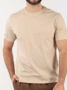 Basic Casual Shirt For All Occasions. Men's T-Shirt, 30.1 Thread Count, Lightweight, Soft Fabric With Good Drape And Durability, 100% Cotton. - Khaki - View 1