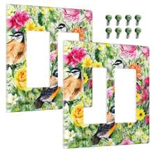Outlet Covers Colorful Watercolor Flowers Retro Bird Floral 2 Gang Light Switch Cover Double Rocker Wall Plate Decorative GFCI Receptacle Electrical Switchplate For Bathroom Bedroom(2Pack) - ColorfulWatercolorFlowersRetroBirdFloral - View 2