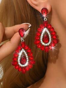 2pcs/Set Asymmetric Droplet Style Bridal Ladies' Fashionable Crystal Earrings, Sexy Jewelry Earrings Suitable For Weddings, Dances, Parties. - MS375 - View 17