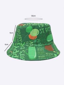 1pc Four-Leaf/Three-Leaf Clover Casual Party Cute Street Polyester UV Protection Reversible Bucket Hat, Suitable For Spring, Summer, Autumn, St. Patrick's Day, Unisex Lucky Clover Print Sun Hat