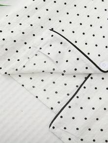 2pcs Women's Spring/Summer Polka Dot Print Short Sleeve Top With Contrast Collar And Loose Straight Shorts Set, Casual Minimalist Classic Fashion, Suitable For Home Or Outdoor Wear - Black and White - View 5