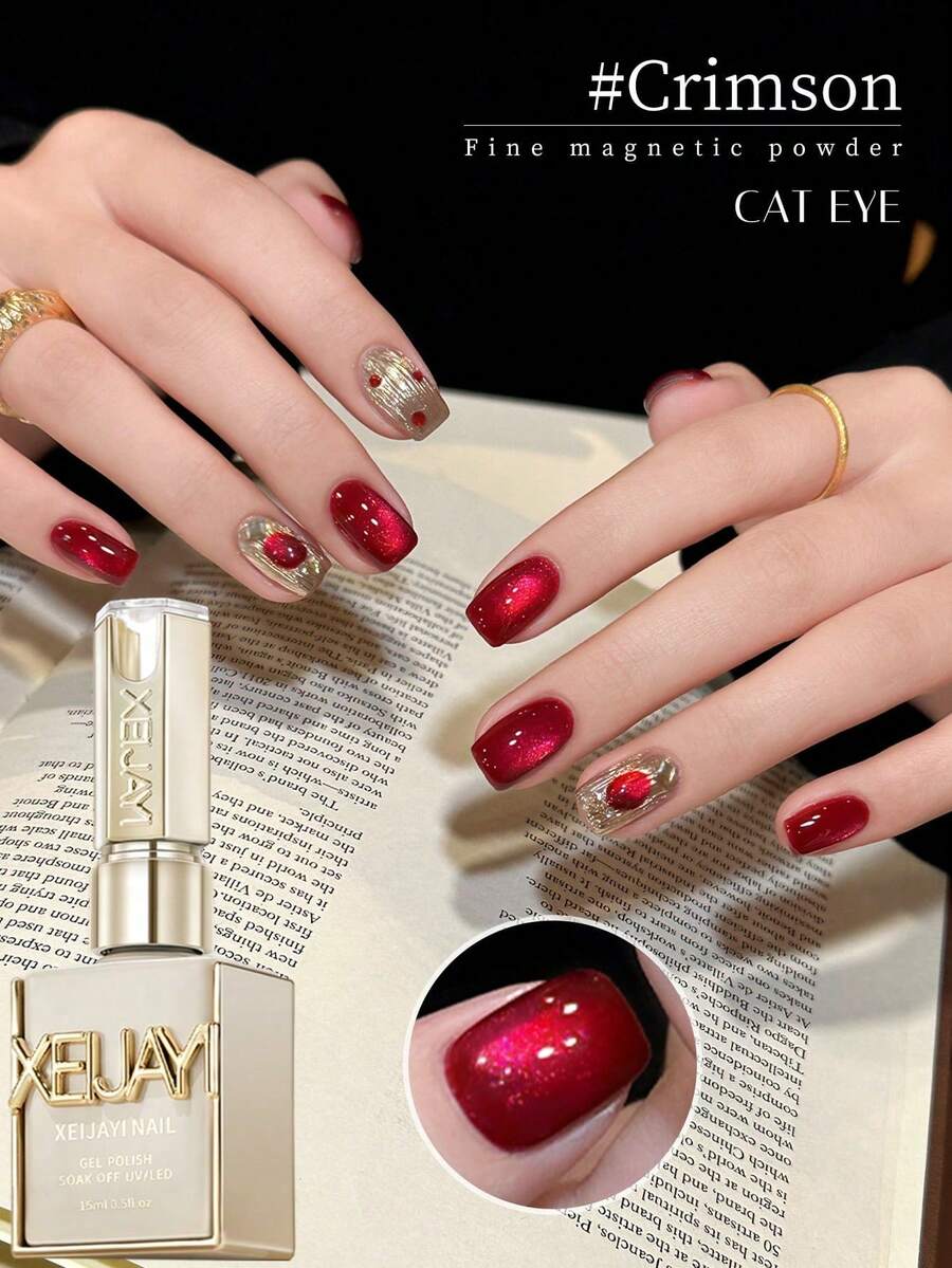 1Pc 15ml Ankela Red Dark Plum Gel Nail Polish Starter Pure Soak Off No Wipe Nail Gel Polish Suitable For New Year-No Magnetic Stick Included - Đỏ - Xem 1