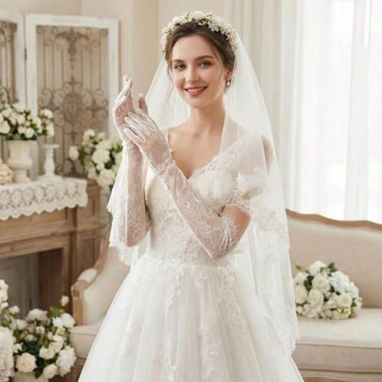 1 Pair Women's Long Lace Floral Gloves White Gloves Laces Sheer Mesh Princess Glove Long Lace Dress Glove For Tea Party Wedding Engagement Cocktail Cosplay Masquerade - As Pic - View 3