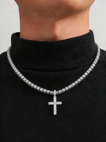 1pc Men's Simple And Versatile Diamond Necklace - Multicolor - View 4