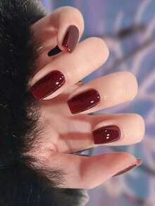 Entra en el mundo de la conveniencia 1 hoja 14 puntas Uñas artificiales de tamaño mediano Pegatinas de uñas con envoltorios brillantes del cielo para cambiadores de estilo Suministros de uñas - Rojo - Ver 4