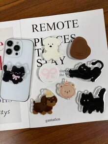 Giá đỡ điện thoại hình mèo và gấu hoạt hình dán tường, giá đỡ điện thoại đệm khí có thể gập lại, phù hợp với mọi loại điện thoại, tương thích với iPhone, điện thoại Android, quà tặng sinh nhật, quà tặng gia đình, bạn bè, giá đỡ điện thoại dạng đẩy kéo, phụ kiện điện thoại - Nhiều màu - Xem 1