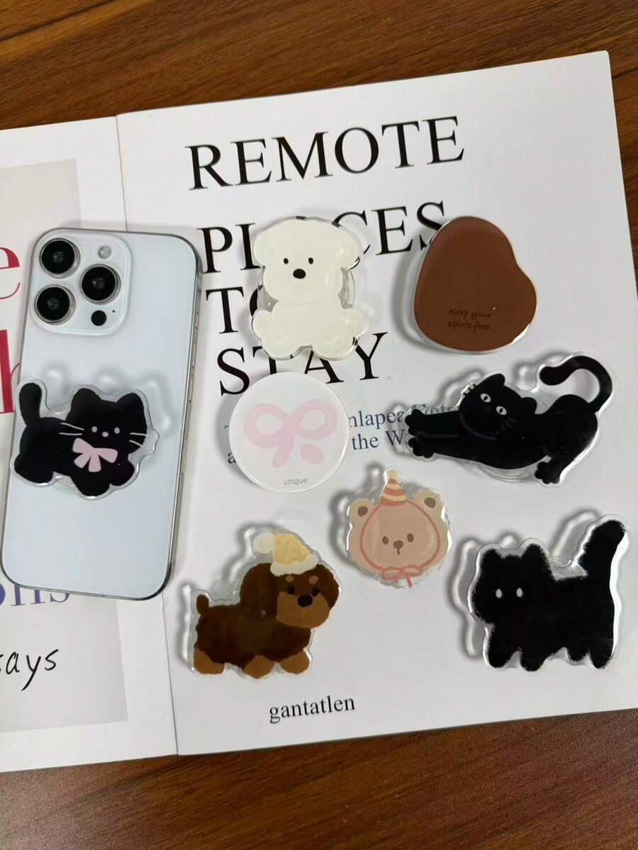 Giá đỡ điện thoại hình mèo và gấu hoạt hình dán tường, giá đỡ điện thoại đệm khí có thể gập lại, phù hợp với mọi loại điện thoại, tương thích với iPhone, điện thoại Android, quà tặng sinh nhật, quà tặng gia đình, bạn bè, giá đỡ điện thoại dạng đẩy kéo, phụ kiện điện thoại - Nhiều màu - Xem 1