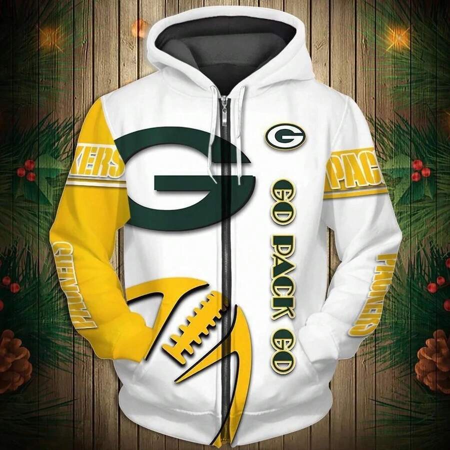 Green-Bay Pack-Ers Women's 3D Printed Zip Hoodie, Long-Sleeved Hoodie For Couples, The Perfect Gift For Football Fans. - 樣式1 - 查看 1