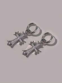 1pc Titanium Steel Earring, Men's Hip Hop Punk Earring, Diamond Inlaid Cross Earring, Couple Earrings, Suitable For Daily Wear, Parties, Gifts, Christmas And Other Occasions - Cross Earrings - View 17