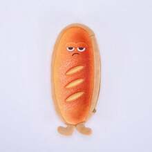 Long Plush Bread Shaped Cartoon Pencil Case, Cute Toast Style Soft Stationery Bag, Multi-Function Zipper Durable Pen Holder Office Supplies - Multicolor - View 7