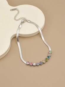 1 chiếc lắc chân bằng thép không gỉ đính đá Rhinestone tinh tế, món quà thời trang và quyến rũ dành cho phụ nữ (Màu pha lê có chút thay đổi) - Vàng - Xem 11