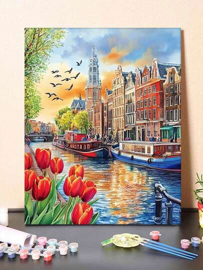 [City Landscape] Adult DIY Set, Including Canvas, Brushes, Paints And Pendants, 40x50 Cm - 16x20 Inches - Without Frame, Home Decoration Handmade Gifts Color By Number, DIY Painting