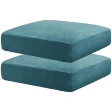 MAXIJIN Velvet Stretch Cushion Covers Couch Cushion Slipcover Loveseat Sofa Cushion Covers For Individual Cushions With Elastic Bottom (2 Piece Seat Slipcovers, Peacock Blue New) - 孔雀藍 - 查看 1
