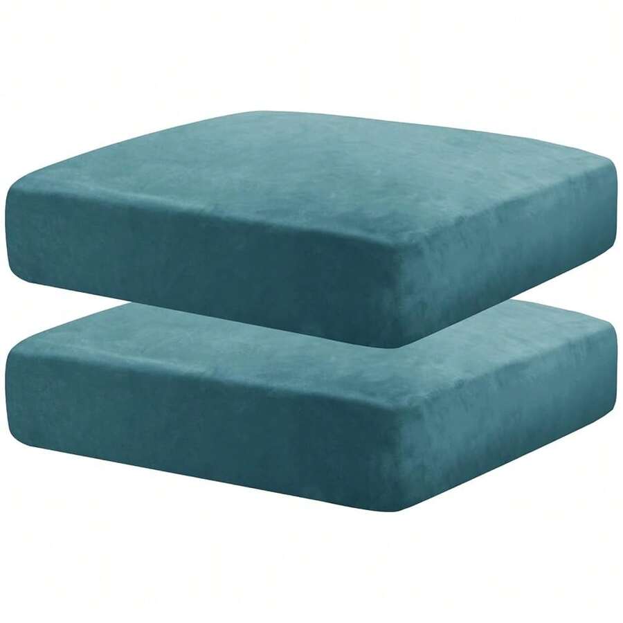 MAXIJIN Velvet Stretch Cushion Covers Couch Cushion Slipcover Loveseat Sofa Cushion Covers For Individual Cushions With Elastic Bottom (2 Piece Seat Slipcovers, Peacock Blue New) - 孔雀藍 - 查看 1