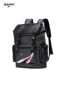 1pc Men's Fashion Backpack, Casual Dual-Shoulder Backpack, Korean Style Printed Large Capacity Travel Laptop Bag, Hiking Backpack, Sports Bag With Zipper, PVC Black Bag, Suitable For Commuting, Gift For Men Holiday Laptop Case - View 6