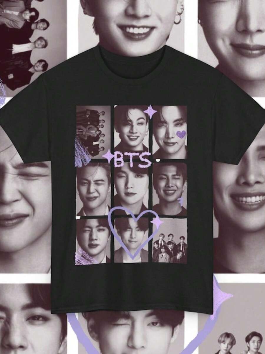 Men's And Women's Wink Collage Unisex Premium Cotton T-Shirt - Immediate Shipping - 黑色 - 查看 1