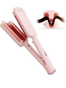 Curling Iron Hair Crimper Waver -Beach Waves Curling Wand, Ionic Deep Waver Hair Curler Tool With Ceramic 3 Barrel For Women, Dual Voltage, Anti-Scald, Easy To Use, Pink - 粉色 - 查看 1