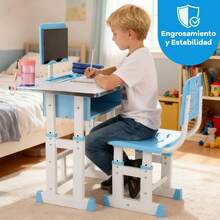 Juego de mesa y silla de estudio ergonómica ajustable - Marco de metal duradero, azul y blanco, ideal para el hogar, la escuela o el entrenamiento, escritorio escolar | Altura ajustable | Diseño ergonómico, mesa de estudio CINTHYA MX Azul - Celeste - Ver 7