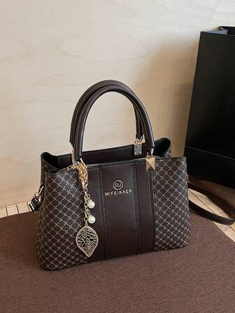 2025 New Fashion Elegant Women's One Shoulder Diagonal Crossbody Bag, Classic Print High-End Luxury Handbag, Minimalist Vintage Commuter Bag