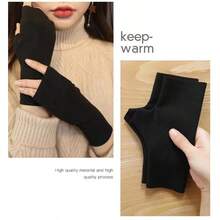 1 双女士羊毛混纺露指手套，弹力保暖冬季手套，优雅黑色女士冬季手套，防寒保暖黑色手套，优质面料，保暖耐用，可水洗，适合日常和正式场合，优雅的正式和休闲配饰，御寒装备，时尚女性的理想之选