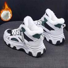 Women's Comfortable Thick-Soled Fleece-Lined Sports Shoes, Breathable Casual Walking Shoes With Thick Soles - Nâng cấp lên màu đen - Xem 2