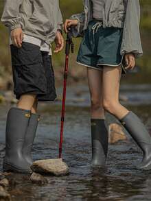 新款时尚情侣高帮百搭可爱户外防滑防水果冻鞋，适合沙滩漫步，软底雨靴 - 黑色 - 查看 2