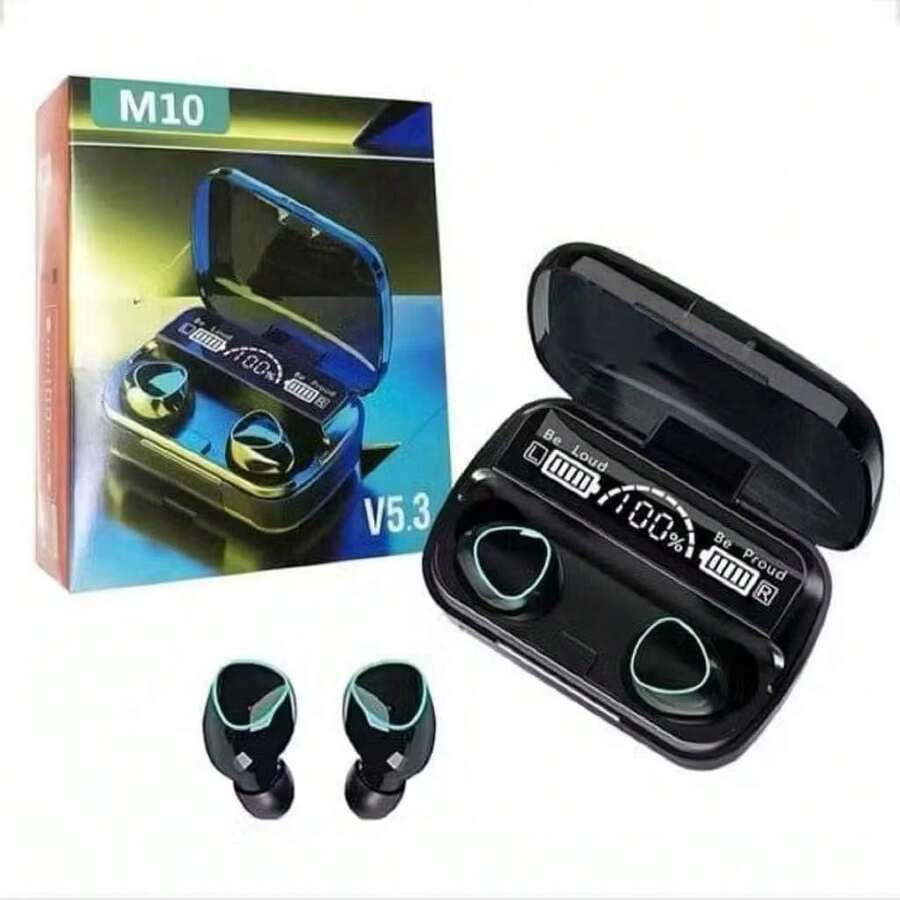 Fone de Ouvido M10 Bluetooth 5.1 Sem Fio TWS Estéreo com Case Power Bank - Preto - Visão 1