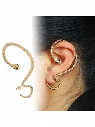 1 pieza Pendientes con forma de serpiente dorada, joyería de mujer vintage misteriosa y elegante, adecuada para fiestas, eventos y uso diario (empaquetado en bolsa de OPP)