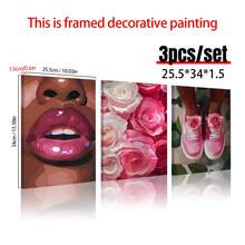3PCS Poster, Sneaker Print Flower Art,Fashion Wall Art Decor Art,Pink Floral Decorations, A Gift For A Girl,Canvas Art Wall, Room Posters, Home Decoration, Room Decoration Items, Bedroom, Kitchen, Living Room, Corridor Decoration, Optional Frames - 3PCS - View 6