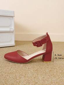 女士厚底高跟时尚镂空舒适搭扣凉鞋 - 紅色 - 查看 3