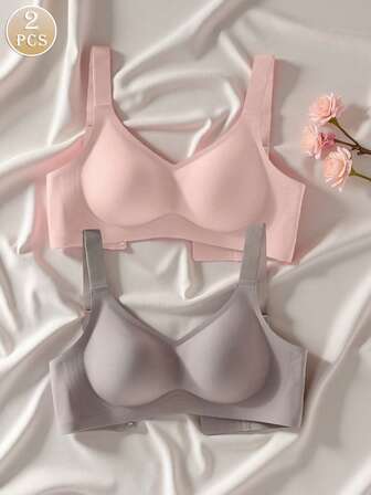 2pcs/Set Minimalist & Comfortable Sports Bra For Women, Wire-Free Solid Color