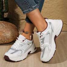 American Retro Contrast Color Running Shoes, Mesh Breathable, Thick Bottom Cushioning, Campus, Street, Daily Wear Template, Running Shoes To Grasp The Relaxation Feeling, 5cm High Casual Shoes - 紫紅色 - 查看 3