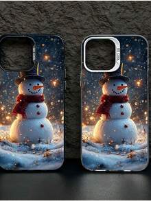 Un muñeco de nieve con sombrero bufanda y ambiente navideño. funda de móvil de láser Elemento de diseño de funda para teléfono,  ideal como regalo para cumpleaños, para mamá, familiares, - Blanco - Ver 3