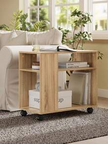 SoBuy FBT34-W, Side Table End Table Coffee Table Lamp Table With Storage Shelves, 2 Tiers Bookcase On Wheels - Brown - View 1