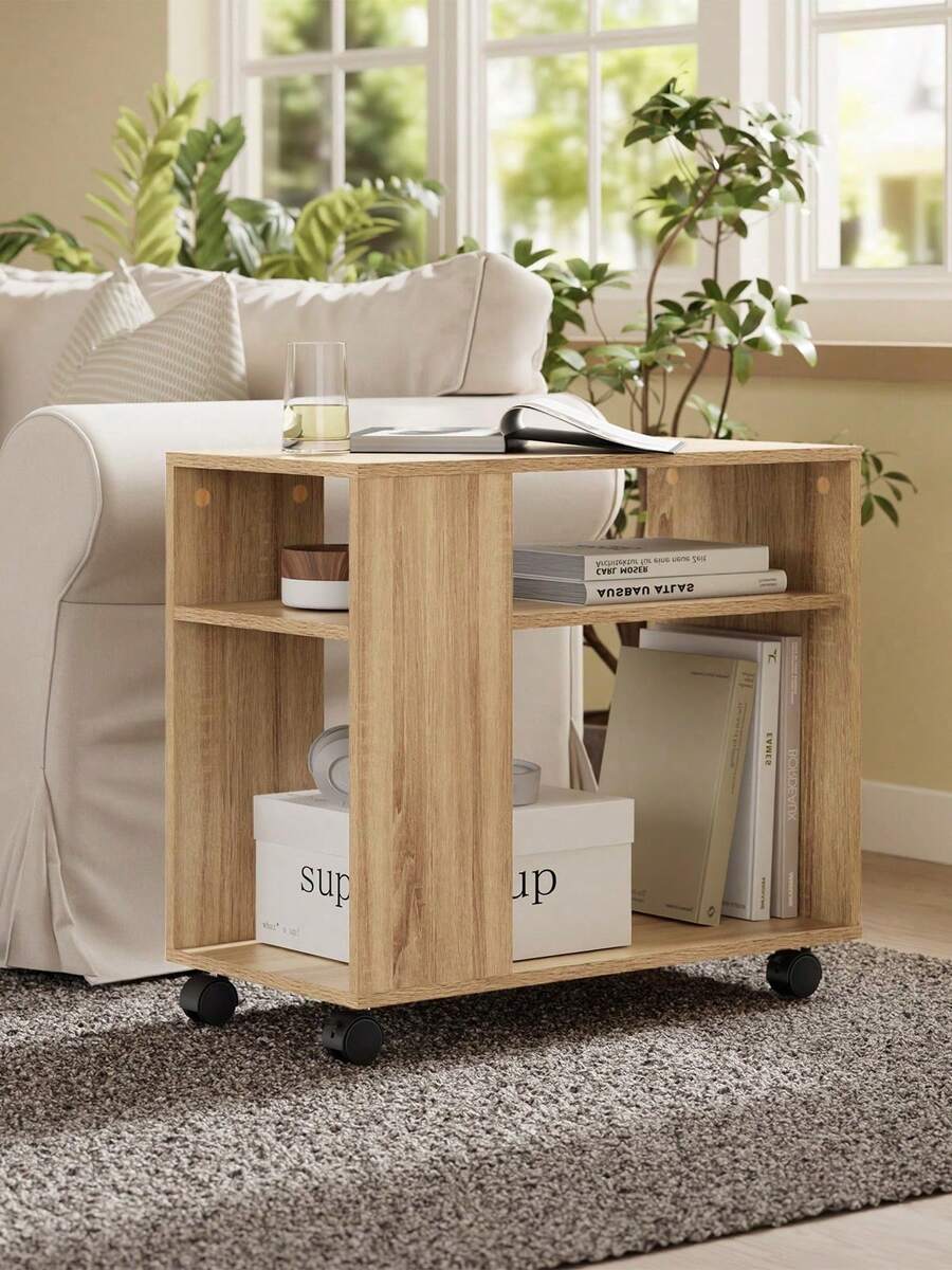 SoBuy FBT34-W, Side Table End Table Coffee Table Lamp Table With Storage Shelves, 2 Tiers Bookcase On Wheels - Brown - View 1