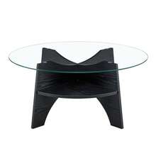 Modern Round Side Table In Durable Glass - Ø 80 Cm, Multifunctional Design. Compartment-Shaped Structure. MDF Table Legs With A Black Wood Finish. Ideal For Dining Room, Living Room, Office, Etc.