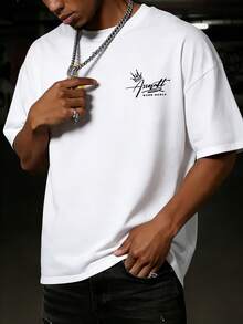 Men's Loose Fit Gun & English Print Round Neck Short Sleeve T-Shirt | Exquisite Design | Summer Essential | Easy To Match - White - View 4