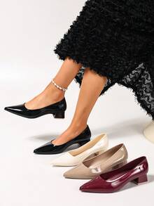 2025新款女士时尚浅金色镜面金属玛丽珍鞋，适合通勤、约会、派对、度假、春季穿着，简约系带平底鞋，新款水晶约会高端时尚纯色高跟凉鞋，大码女鞋 - 紅色 - 查看 5